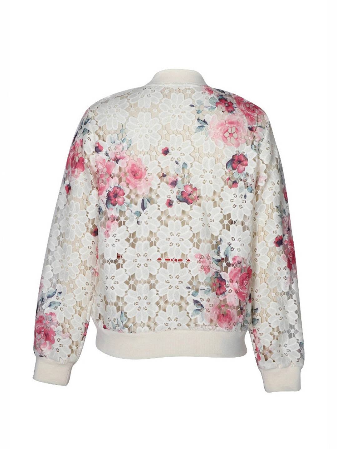 Cocolii court blouson bombers femme en dentelle à fleurie brodée col base-ball décontracté veste automne