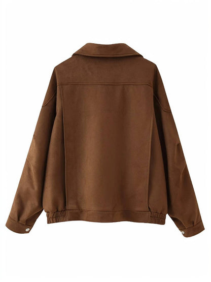 Cocolii court perfecto femme en suedine veste en daim poches ceinture vintage blouson motard pour automne