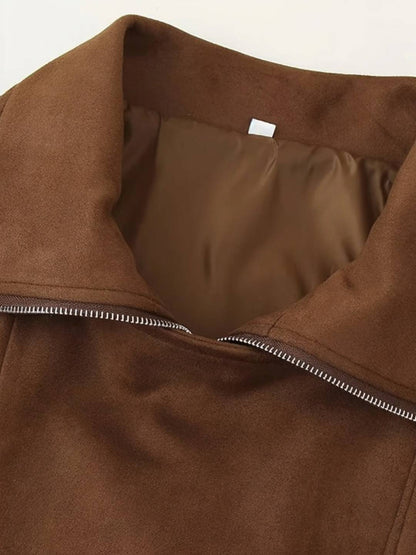 Cocolii court perfecto femme en suedine veste en daim poches ceinture vintage blouson motard pour automne