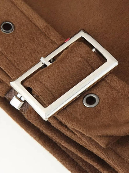 Cocolii court perfecto femme en suedine veste en daim poches ceinture vintage blouson motard pour automne