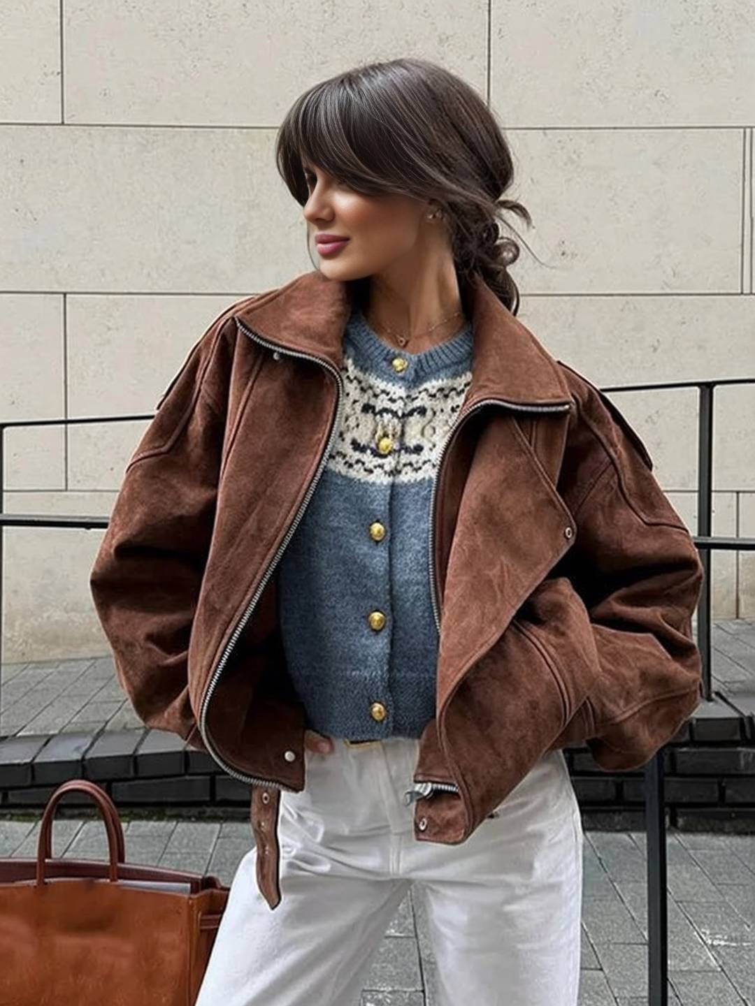 Cocolii court perfecto femme en suedine veste en daim poches ceinture vintage blouson motard pour automne