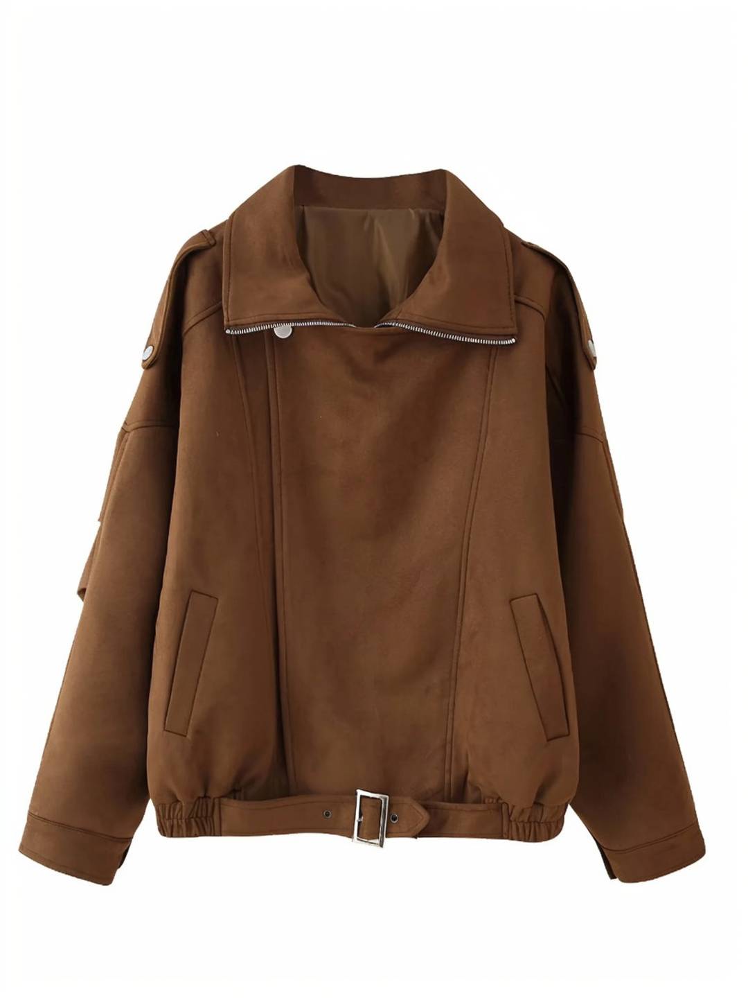 Cocolii court perfecto femme en suedine veste en daim poches ceinture vintage blouson motard pour automne