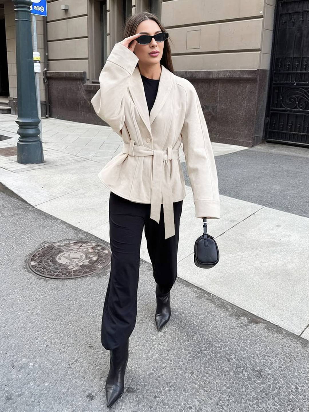 Cocolii perfecto veste femme en daim boutons ceinture v-cou style boyfriend décontracté vintage suedine blazer pour automne