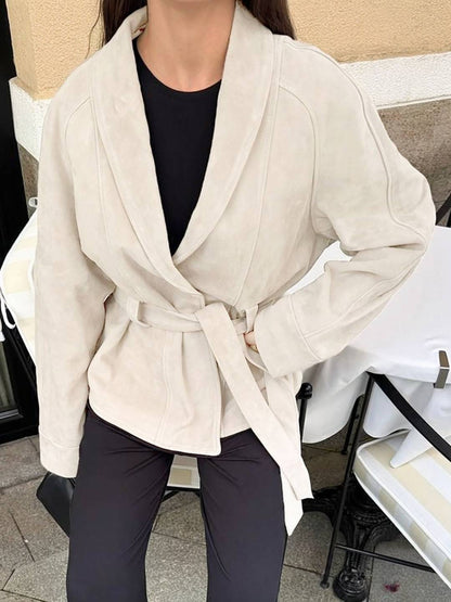 Cocolii perfecto veste femme en daim boutons ceinture v-cou style boyfriend décontracté vintage suedine blazer pour automne