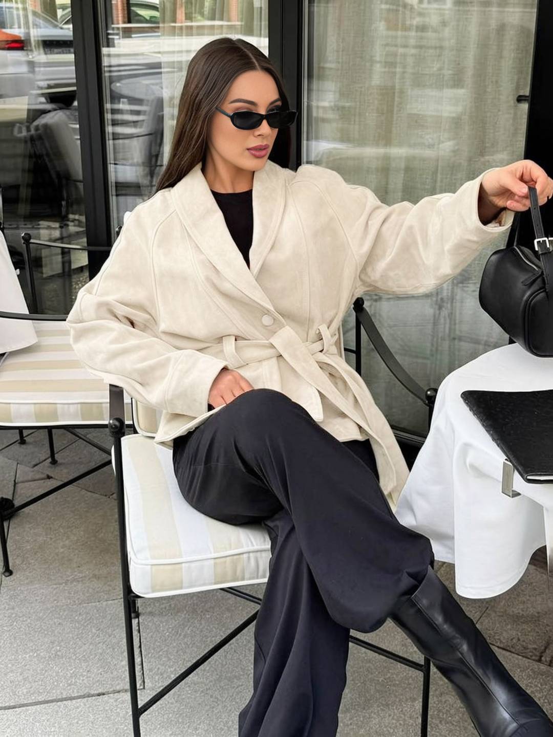 Cocolii perfecto veste femme en daim boutons ceinture v-cou style boyfriend décontracté vintage suedine blazer pour automne