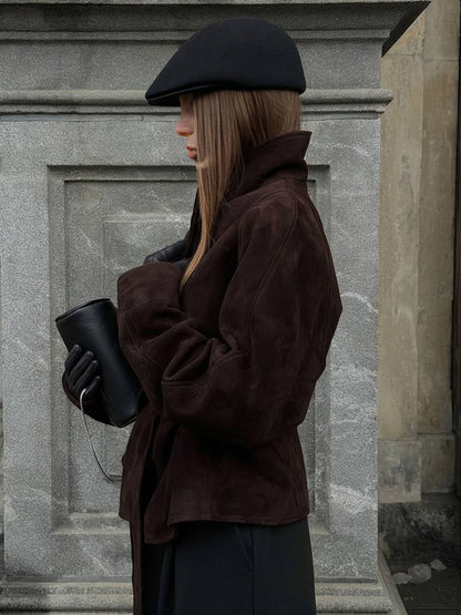 Cocolii perfecto veste femme en daim boutons ceinture v-cou style boyfriend décontracté vintage suedine blazer pour automne