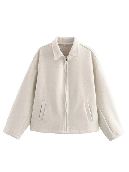 Cocolii court veste femme unicolore fermeture éclair poches manches longues femme décontracté vintage blouse automne
