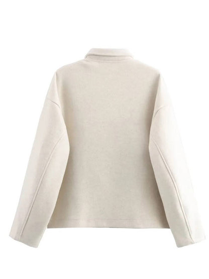 Cocolii court veste femme unicolore fermeture éclair poches manches longues femme décontracté vintage blouse automne