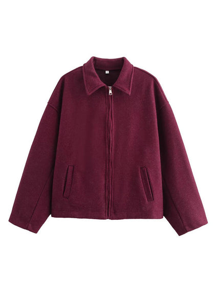 Cocolii court veste femme unicolore fermeture éclair poches manches longues femme décontracté vintage blouse automne