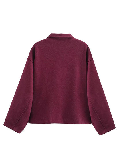 Cocolii court veste femme unicolore fermeture éclair poches manches longues femme décontracté vintage blouse automne