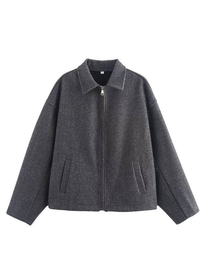 Cocolii court veste femme unicolore fermeture éclair poches manches longues femme décontracté vintage blouse automne