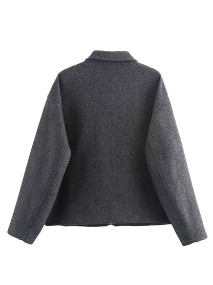 Cocolii court veste femme unicolore fermeture éclair poches manches longues femme décontracté vintage blouse automne