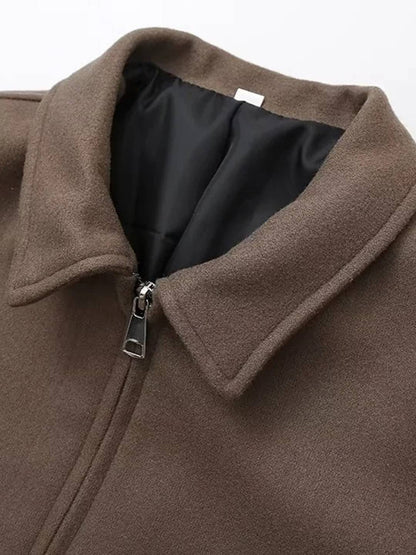 Cocolii court veste femme unicolore fermeture éclair poches manches longues femme décontracté vintage blouse automne