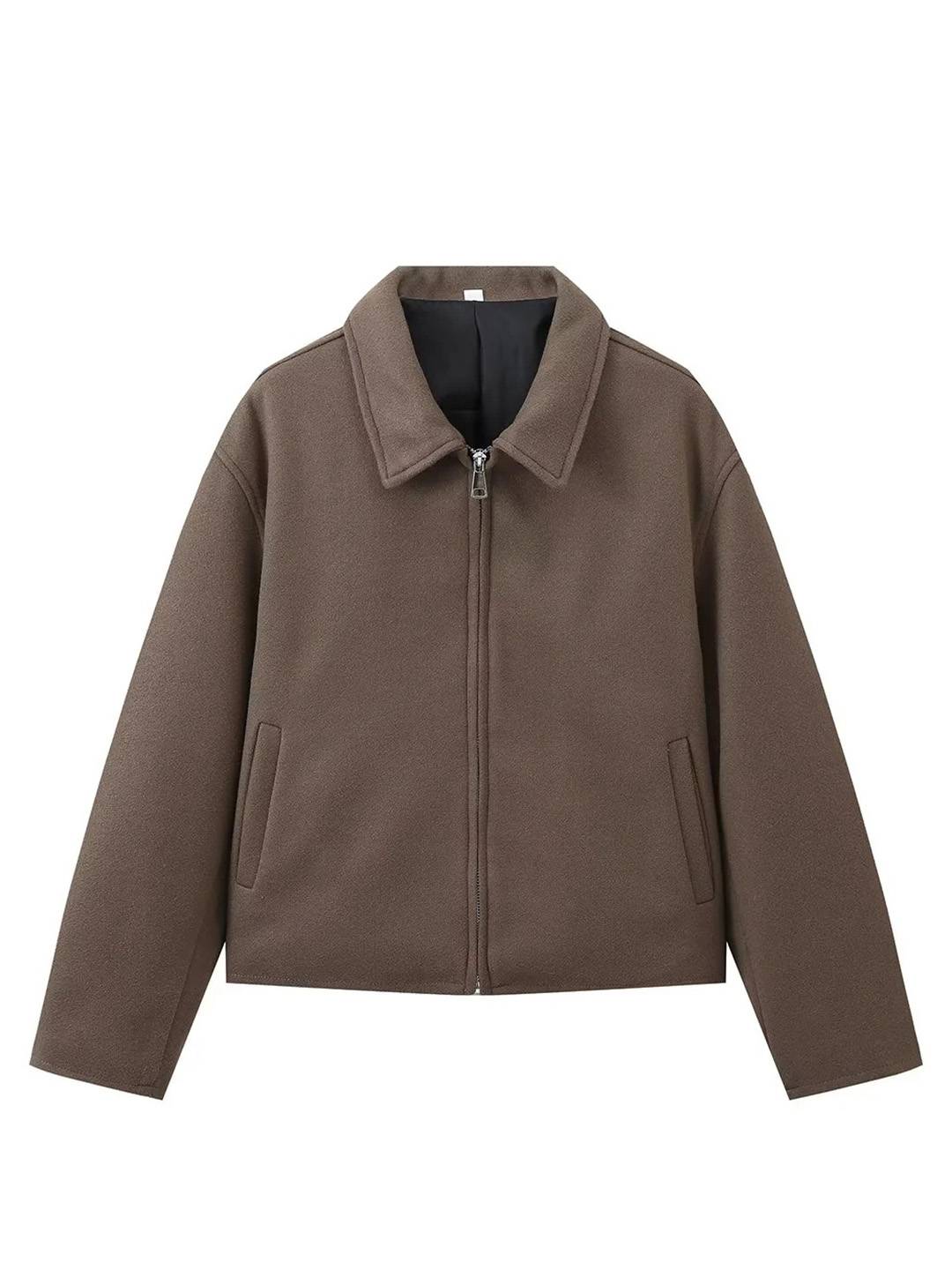 Cocolii court veste femme unicolore fermeture éclair poches manches longues femme décontracté vintage blouse automne