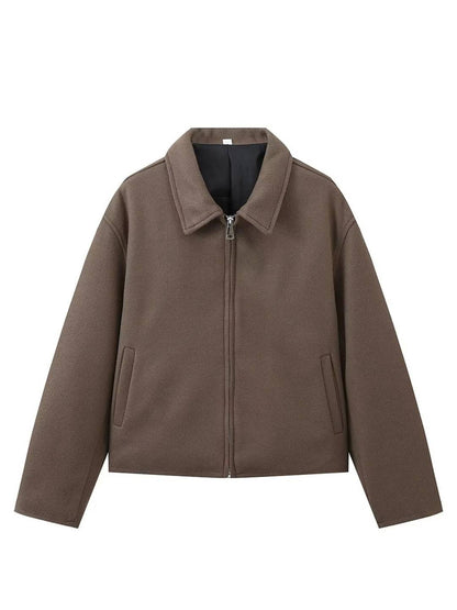 Cocolii court veste femme unicolore fermeture éclair poches manches longues femme décontracté vintage blouse automne