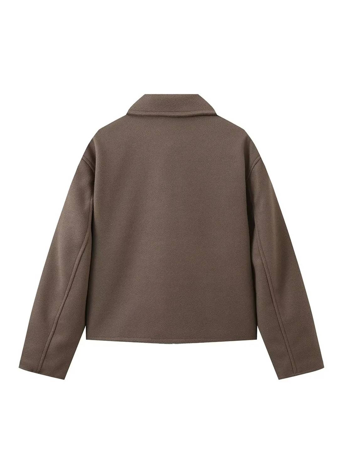 Cocolii court veste femme unicolore fermeture éclair poches manches longues femme décontracté vintage blouse automne