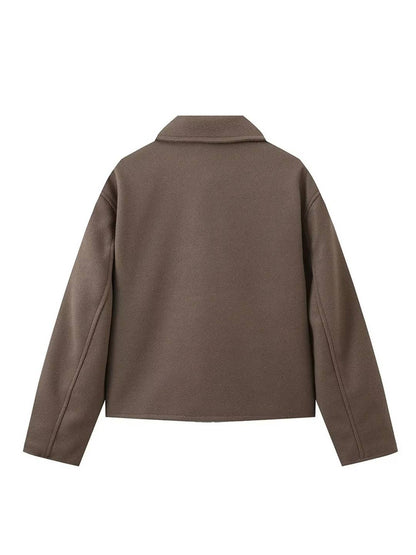 Cocolii court veste femme unicolore fermeture éclair poches manches longues femme décontracté vintage blouse automne