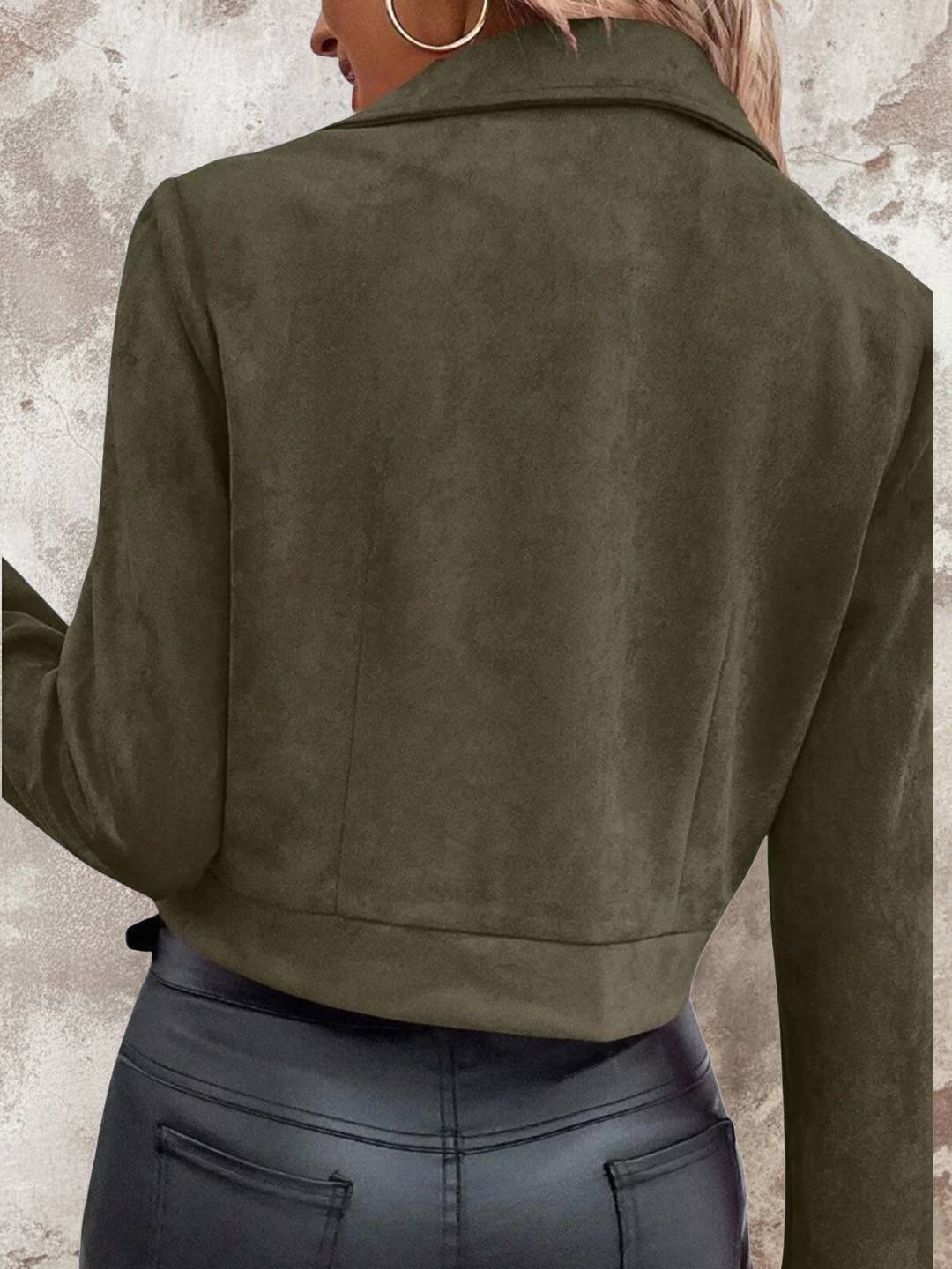 Cocolii court perfecto femme en suedine fermeture éclair col revers manches longues boyfriend style motard veste en daim