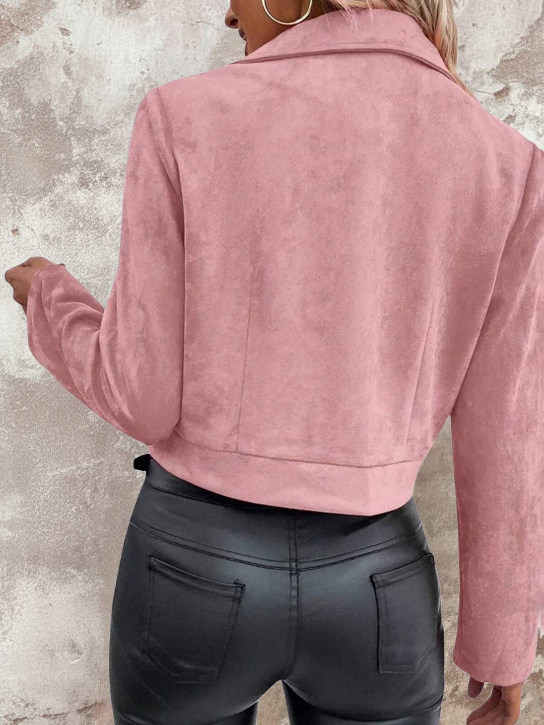 Cocolii court perfecto femme en suedine fermeture éclair col revers manches longues boyfriend style motard veste en daim