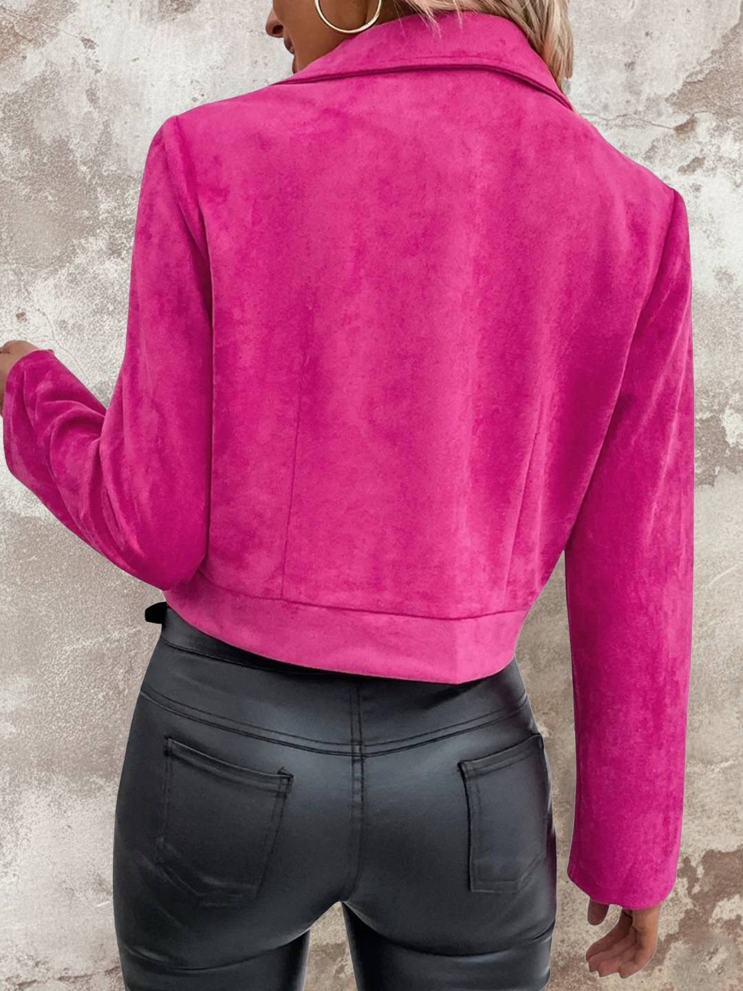 Cocolii court perfecto femme en suedine fermeture éclair col revers manches longues boyfriend style motard veste en daim