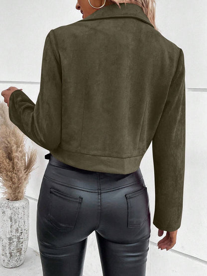 Cocolii court perfecto femme en suedine fermeture éclair poches col revers décontracté veste daim blouson