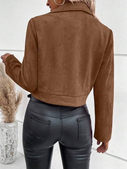 Cocolii court perfecto femme en suedine fermeture éclair poches col revers décontracté veste daim blouson