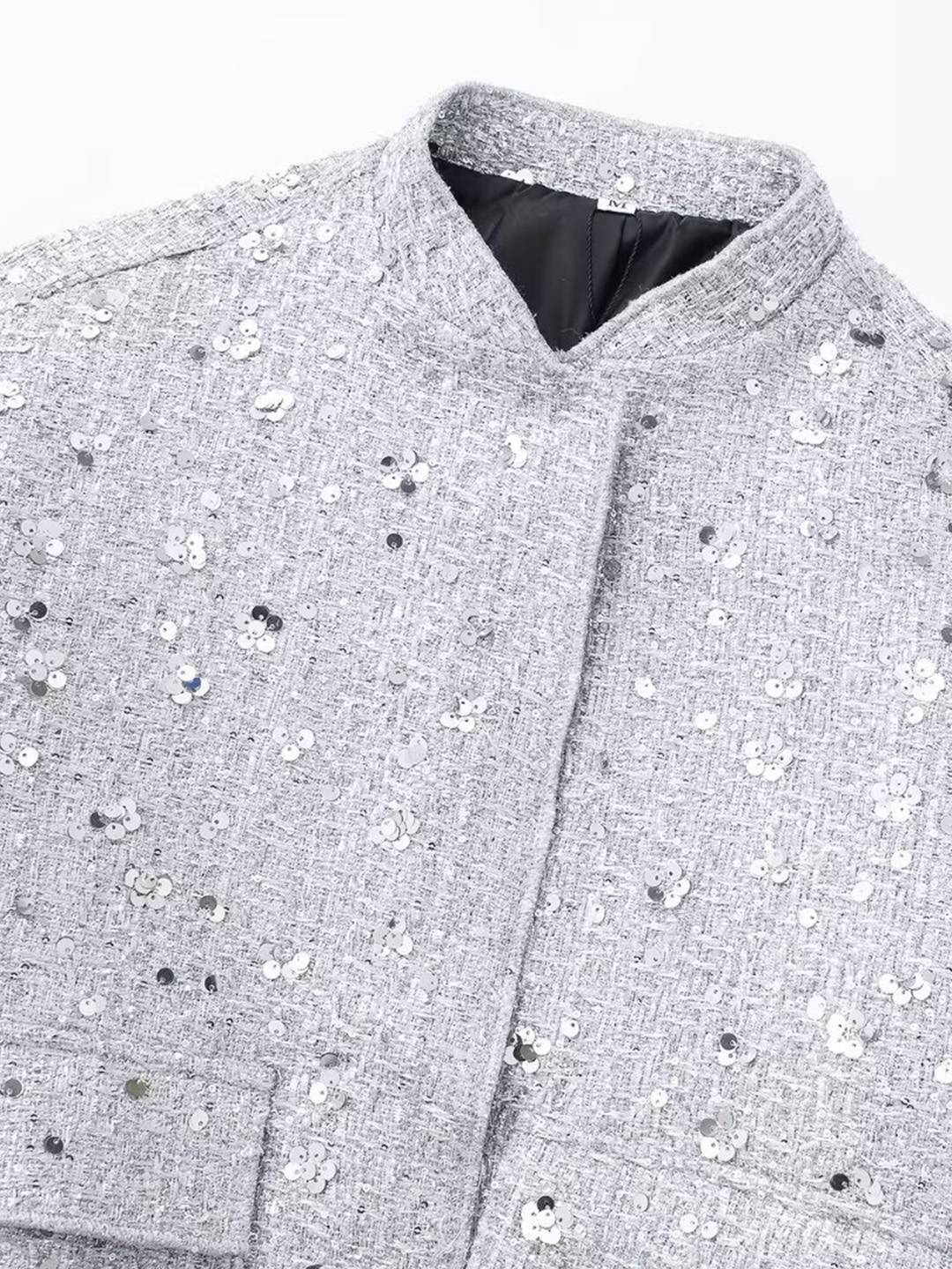 Cocolii bombers veste femme brillante paillette poches col montant manches longues femme vintage décontracté manteau