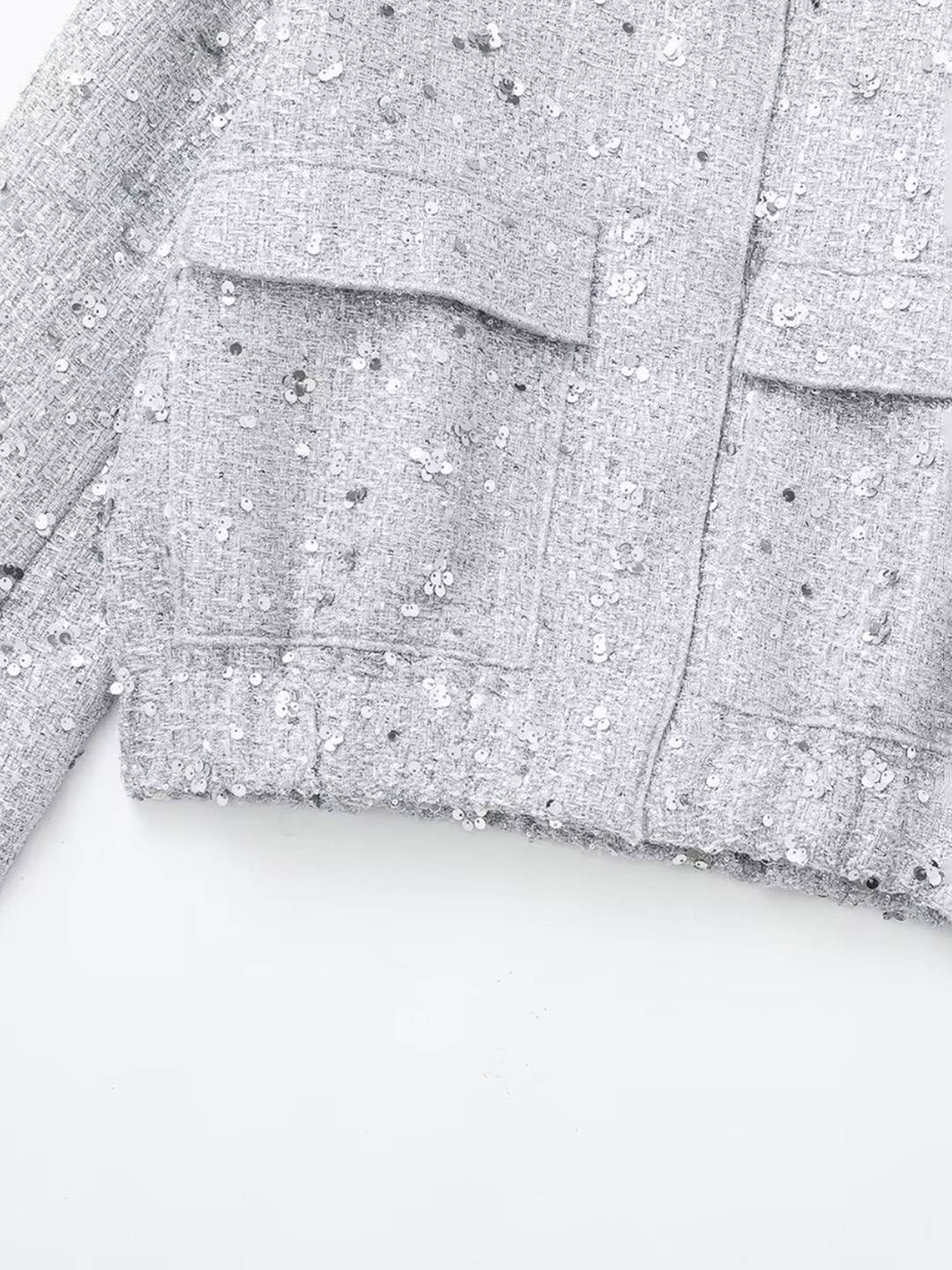 Cocolii bombers veste femme brillante paillette poches col montant manches longues femme vintage décontracté manteau