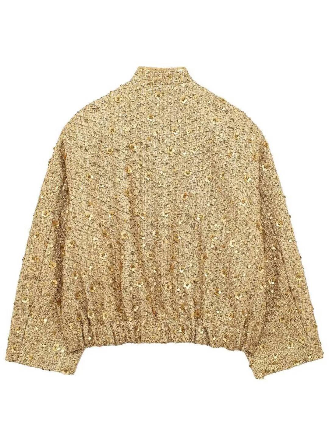 Cocolii bombers veste femme brillante paillette poches col montant manches longues femme vintage décontracté manteau