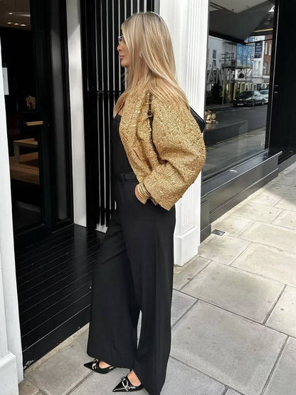 Cocolii bombers veste femme brillante paillette poches col montant manches longues femme vintage décontracté manteau