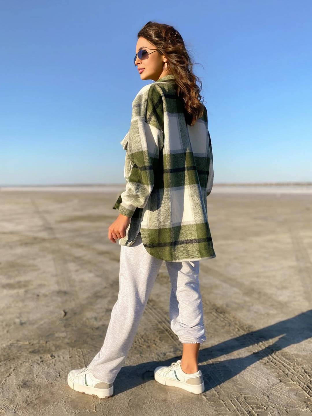 Cocolii mi-longue surchemise femme carreaux poches manches longues style boyfriend oversized décontracté vintage veste