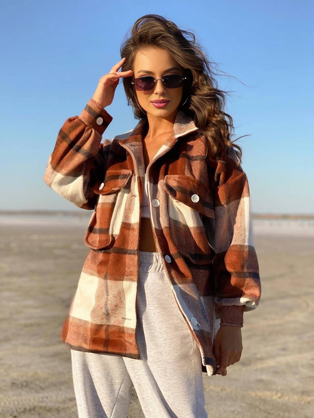 Cocolii mi-longue surchemise femme carreaux poches manches longues style boyfriend oversized décontracté vintage veste