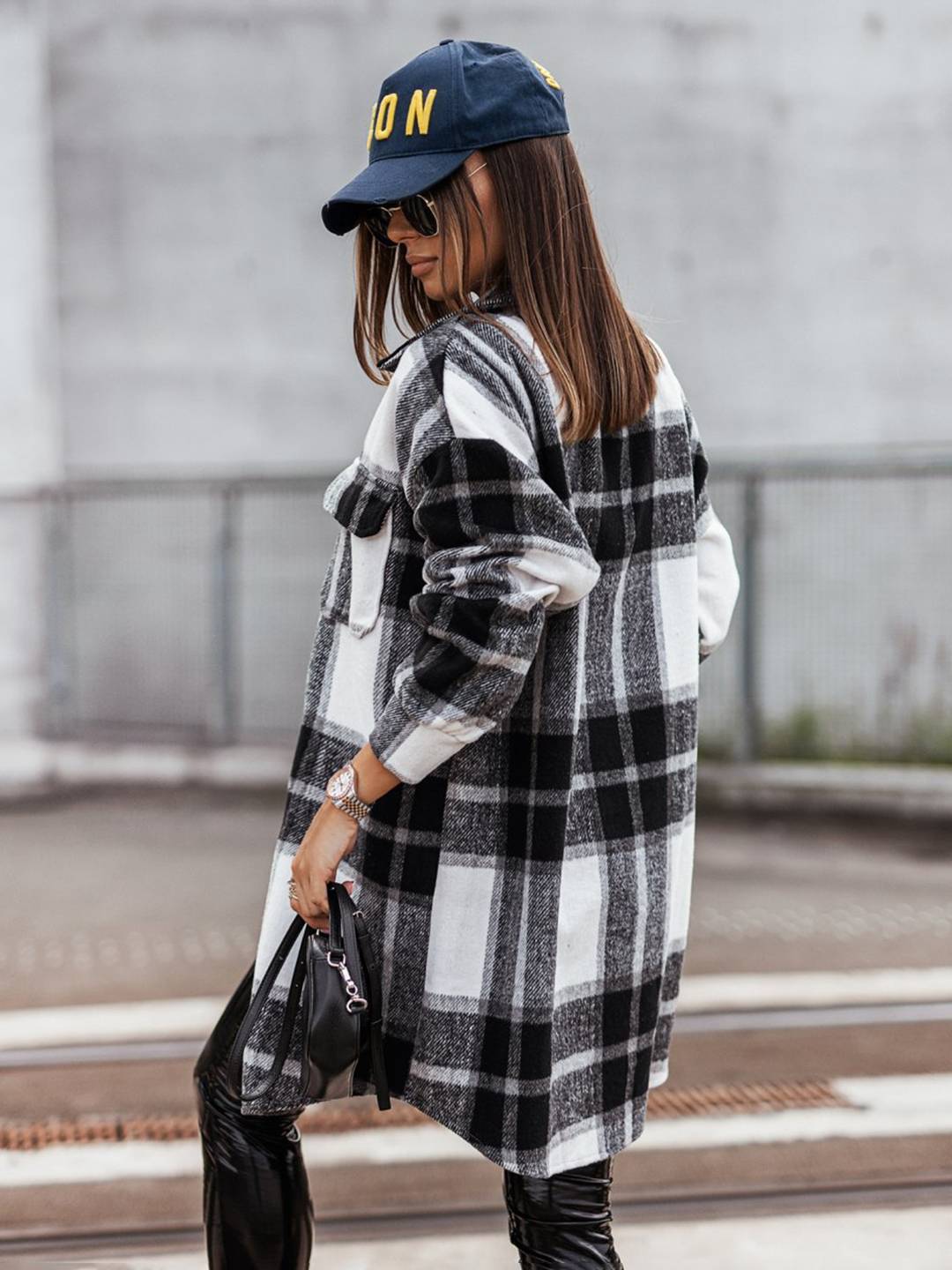 Cocolii mi-longue surchemise femme carreaux boutonnage poches manches longues oversize vintage décontracté veste