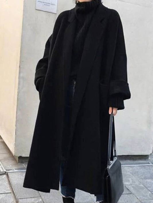 Cocolii longue manteau en laine fendu le côté ceinture oversized femme élégant veste
