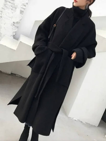 Cocolii longue manteau en laine fendu le côté ceinture oversized femme élégant veste