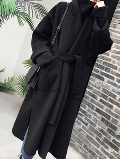Cocolii longue manteau en laine fendu le côté ceinture oversized femme élégant veste