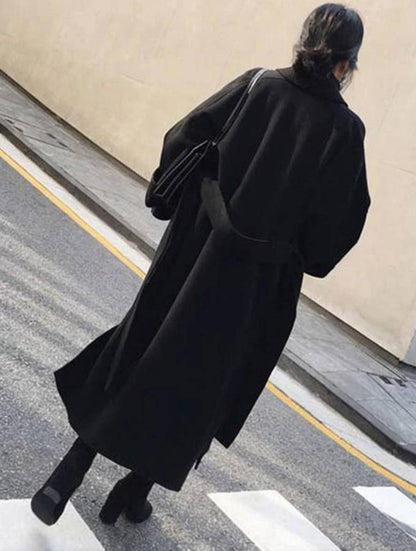 Cocolii longue manteau en laine fendu le côté ceinture oversized femme élégant veste