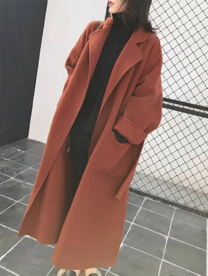 Cocolii longue manteau en laine fendu le côté ceinture oversized femme élégant veste