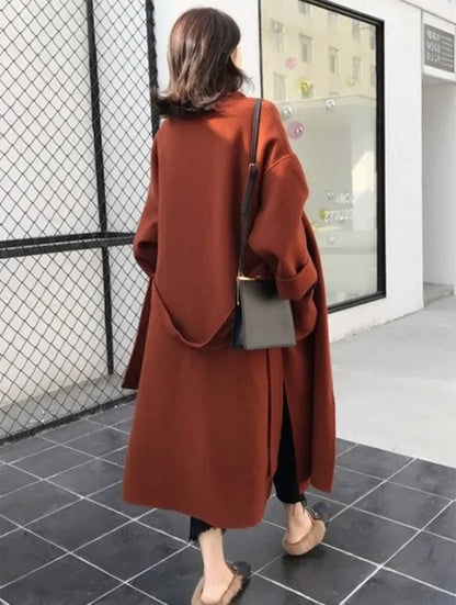Cocolii longue manteau en laine fendu le côté ceinture oversized femme élégant veste