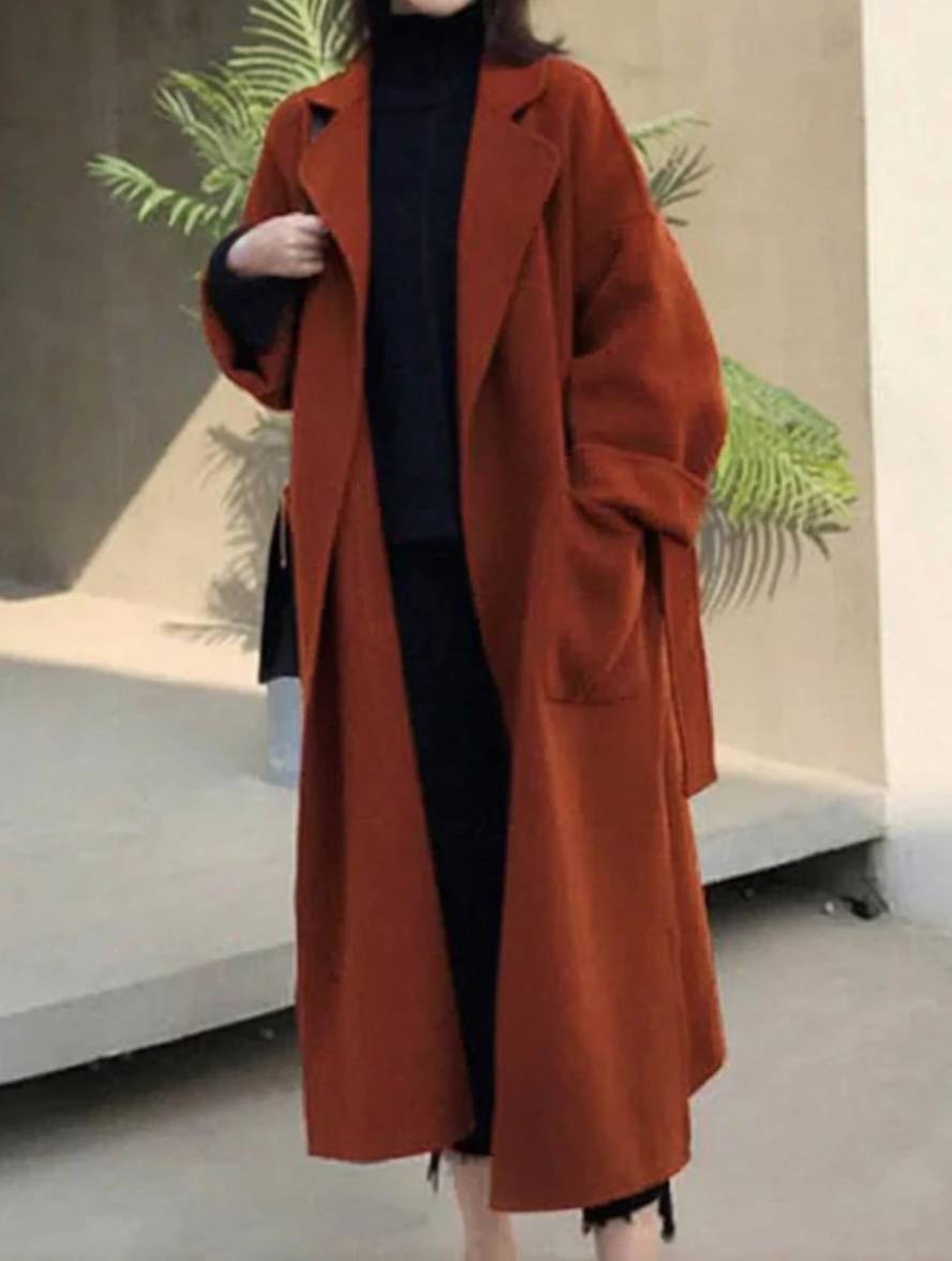 Cocolii longue manteau en laine fendu le côté ceinture oversized femme élégant veste