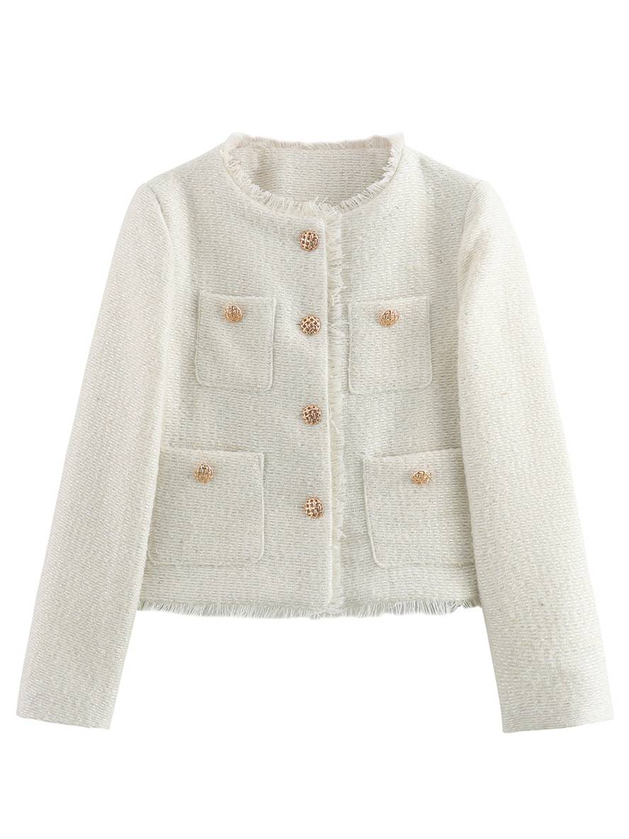 Cocolii veste en tartan de chameau pour femme boutonnage poches col rond manches longues femme élégant blazer