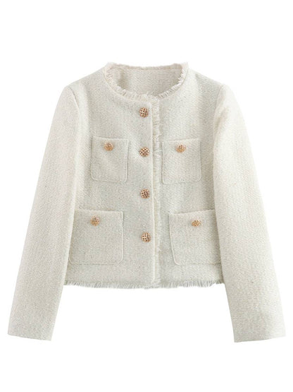 Cocolii veste en tartan de chameau pour femme boutonnage poches col rond manches longues femme élégant blazer