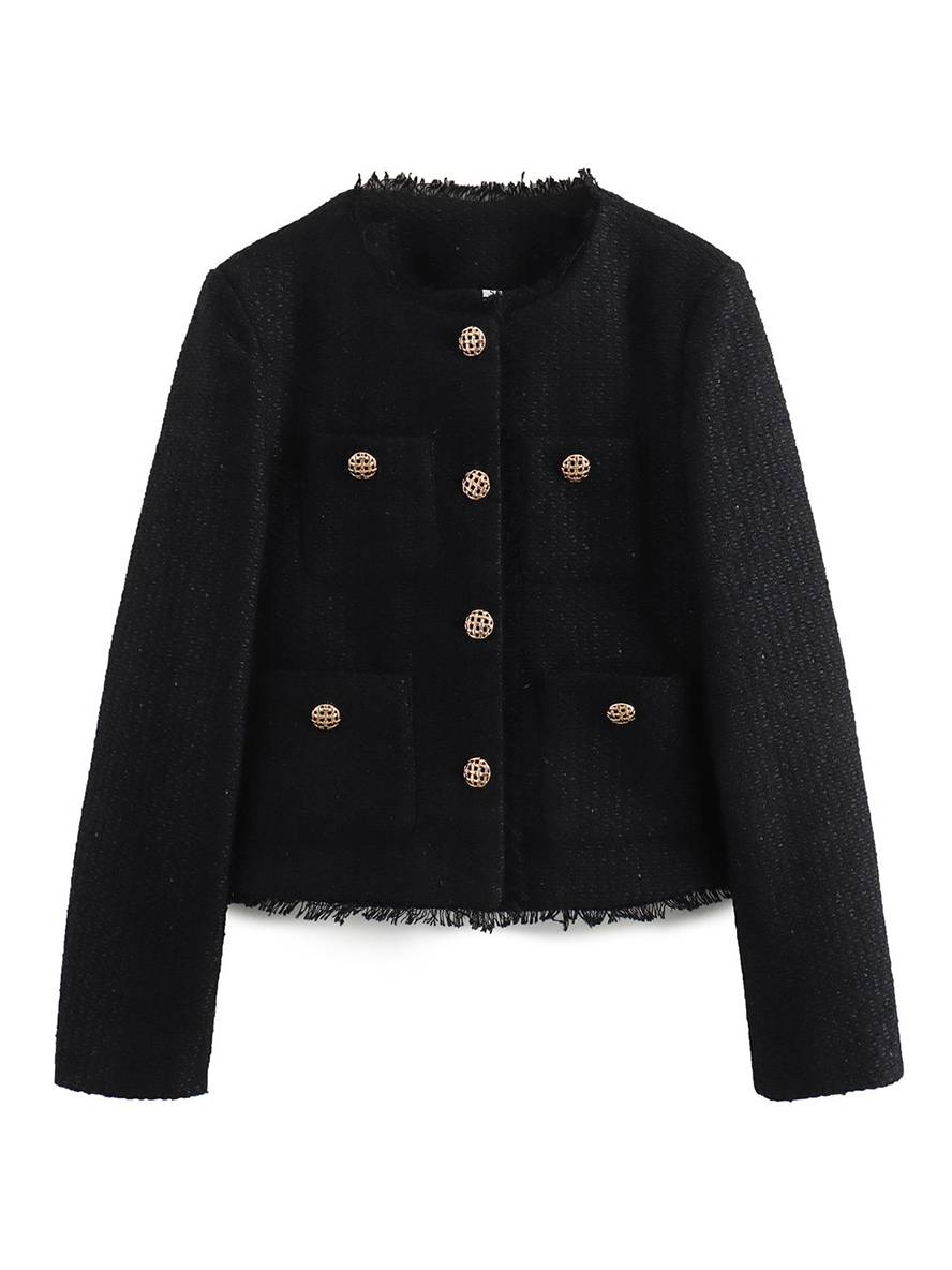 Cocolii veste en tartan de chameau pour femme boutonnage poches col rond manches longues femme élégant blazer