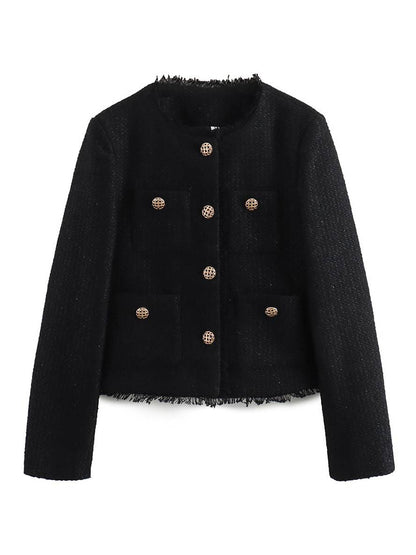 Cocolii veste en tartan de chameau pour femme boutonnage poches col rond manches longues femme élégant blazer