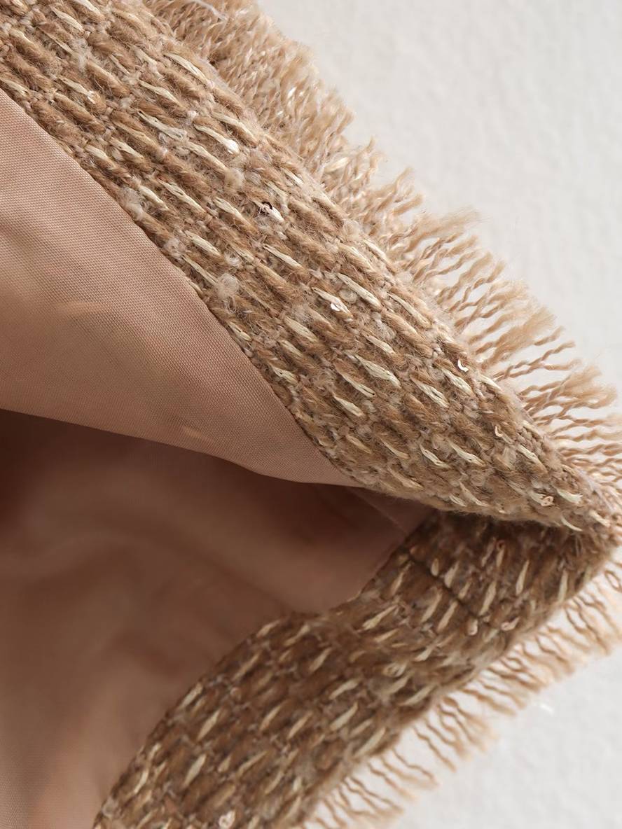 Cocolii veste en tartan de chameau pour femme boutonnage poches col rond manches longues femme élégant blazer