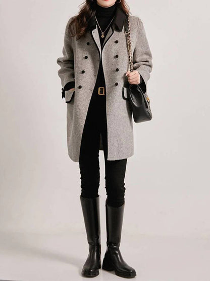 Cocolii mi-longue manteau en laine double boutonnage poches polo col manches longues femme élégant veste caban