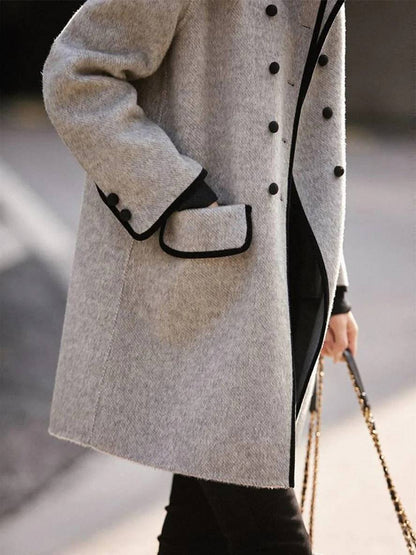 Cocolii mi-longue manteau en laine double boutonnage poches polo col manches longues femme élégant veste caban