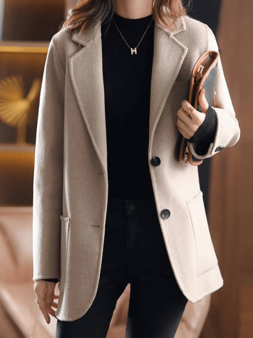 Cocolii manteau en laine unicolore boutons poches col revers manches longues hiver femme élégant blazer veste