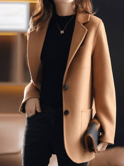 Cocolii manteau en laine unicolore boutons poches col revers manches longues hiver femme élégant blazer veste