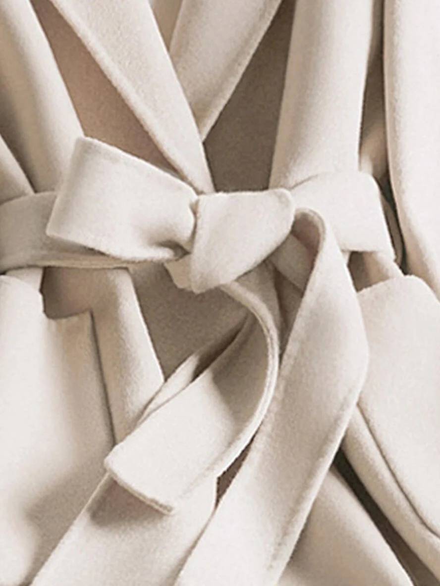 Cocolii longue manteau en laine coton poches ceinture col revers manches longues femme casual ample veste